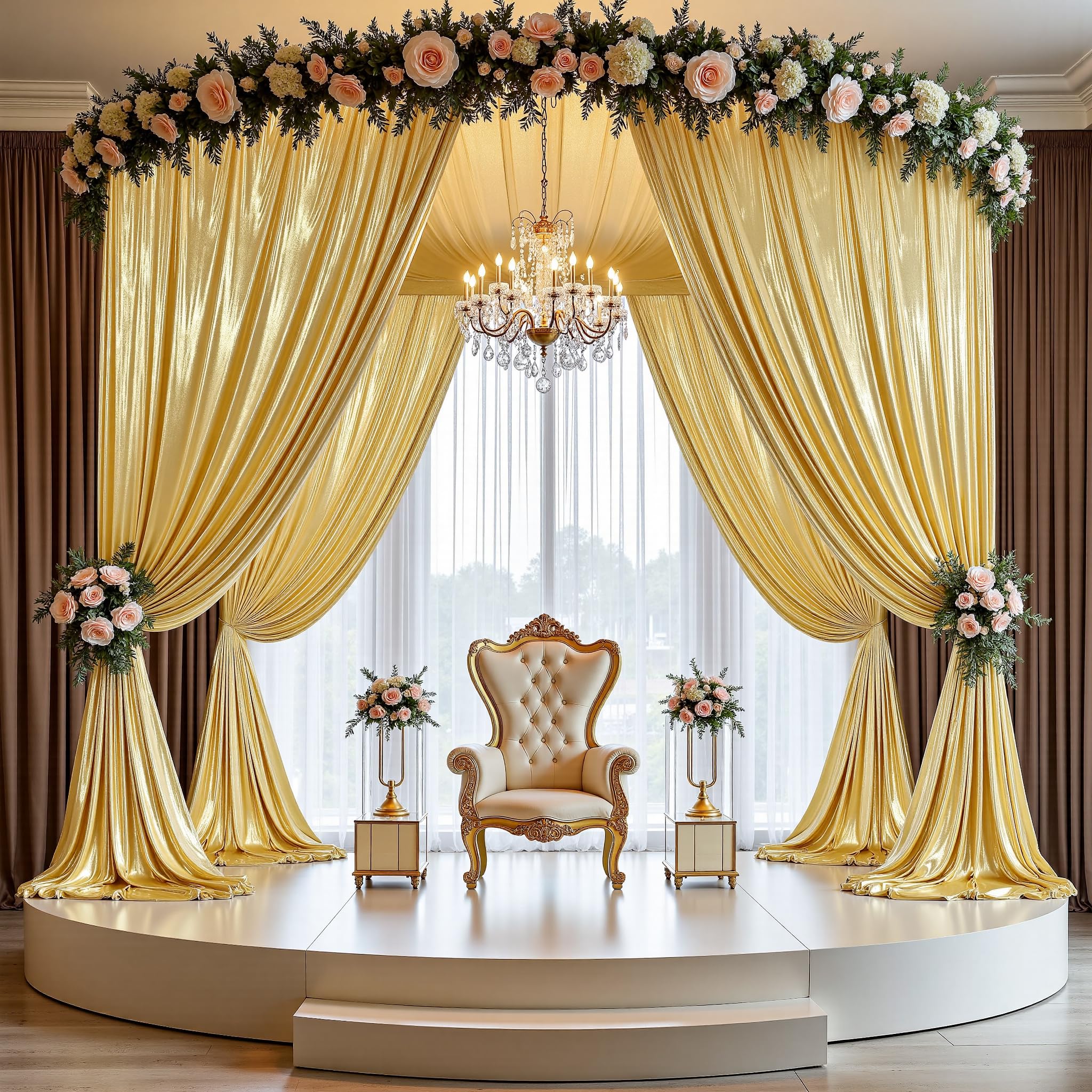 6x3m Gold Glitzer Vorhang – 4 Stück 1,5x3M Faltenfreier Pailletten Hintergrund, Schimmernde Deko Stoff Vorhänge für Hochzeit, Geburtstag, Fotoshooting, Abschlussfeier