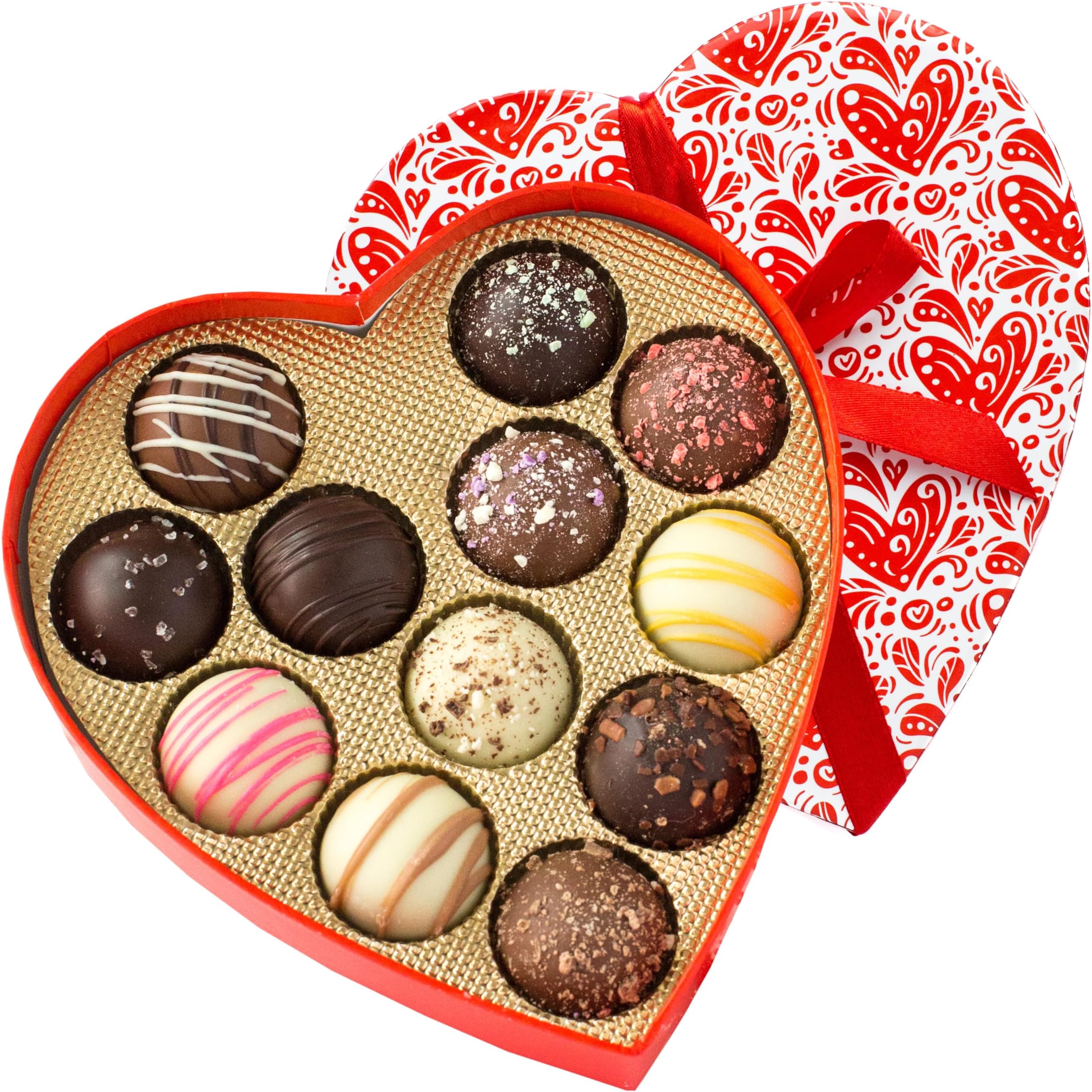 Valentines Chocolate Gift Box - 2 Boxes Valentines Day Candy Gift for Her, Him, Kids, Gourmet Assorted Chocolate Truffles in Heart Shaped Box, Great Gift Basket for Friends, Men, and Women