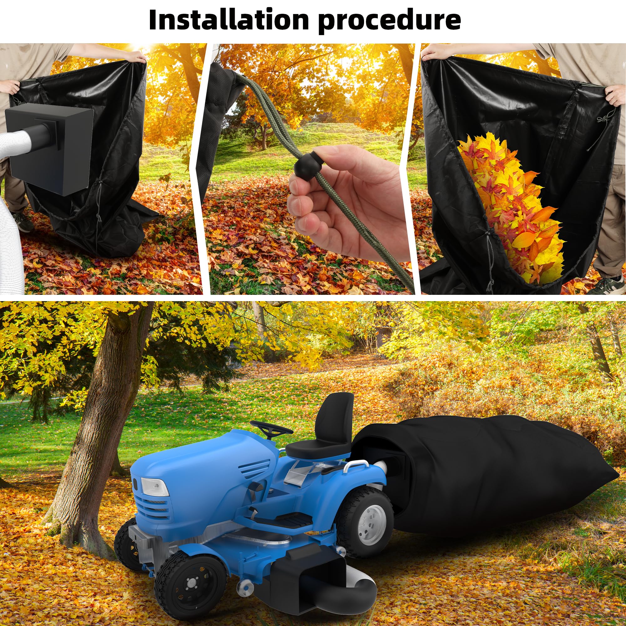 Sac de ramassage de feuilles pour tondeuses à gazon autoportées – Tissu Oxford 420D très résistant, sac à gazon extra épais pour tondeuse tracteur avec grand fond respirant (132,1 x 198,1 cm)