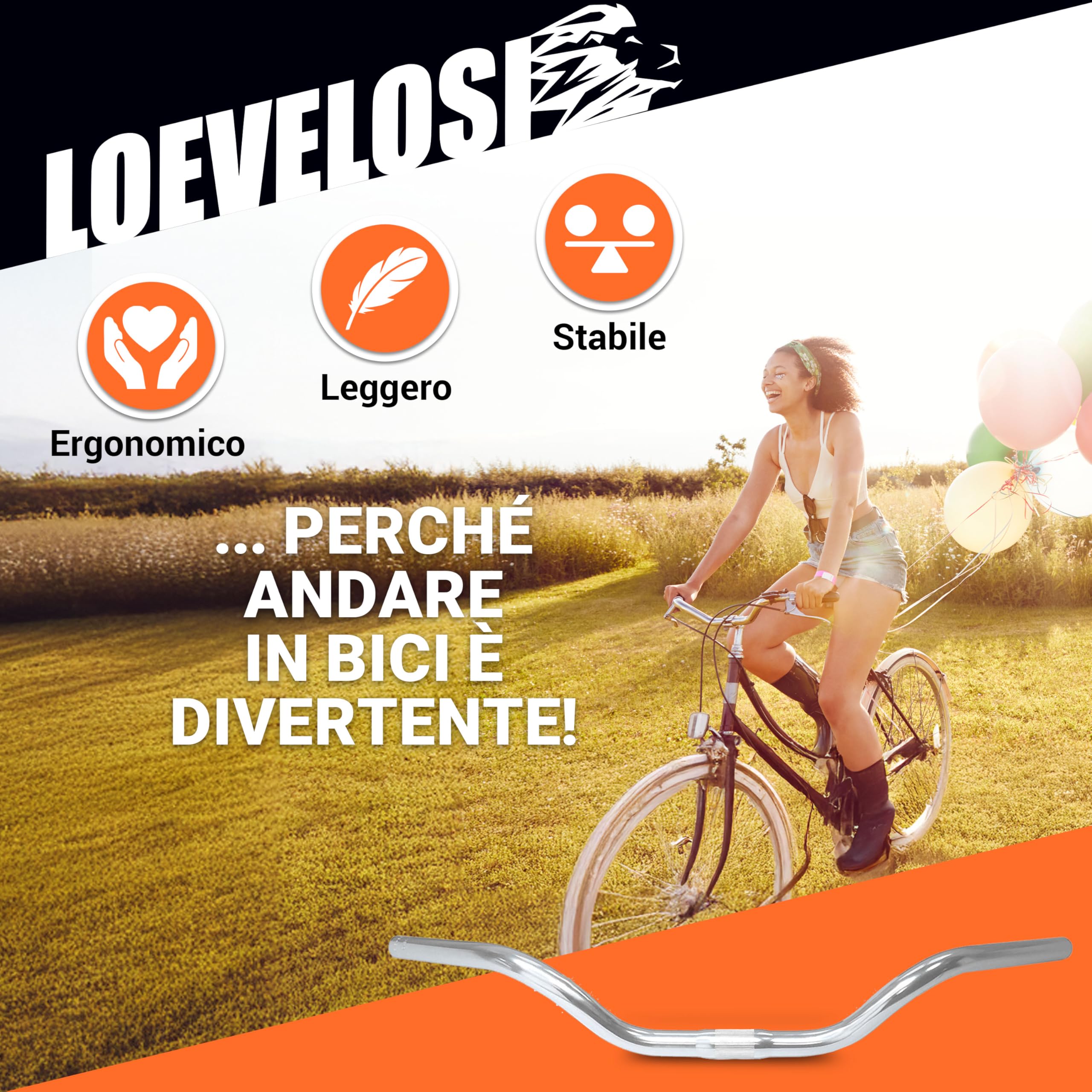 City Bike Manubrio ergonomico per bicicletta da donna e da uomo, in alluminio argentato, retrò, manubrio da città, olandese, bici da uomo, cruiser, colore argento