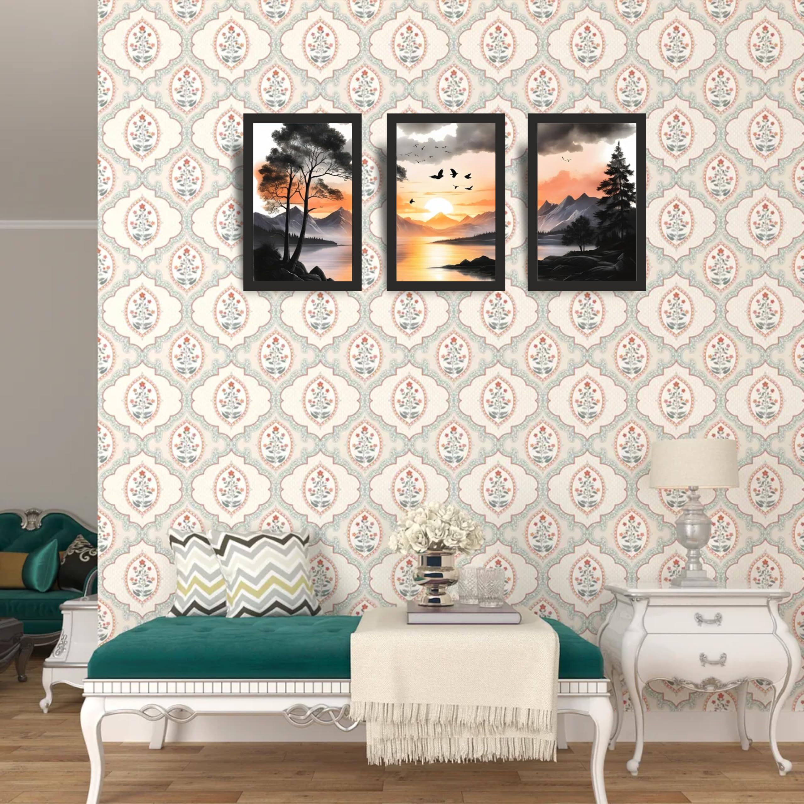 Sunset Mountain Lake Wall Art Set of 3 Frames