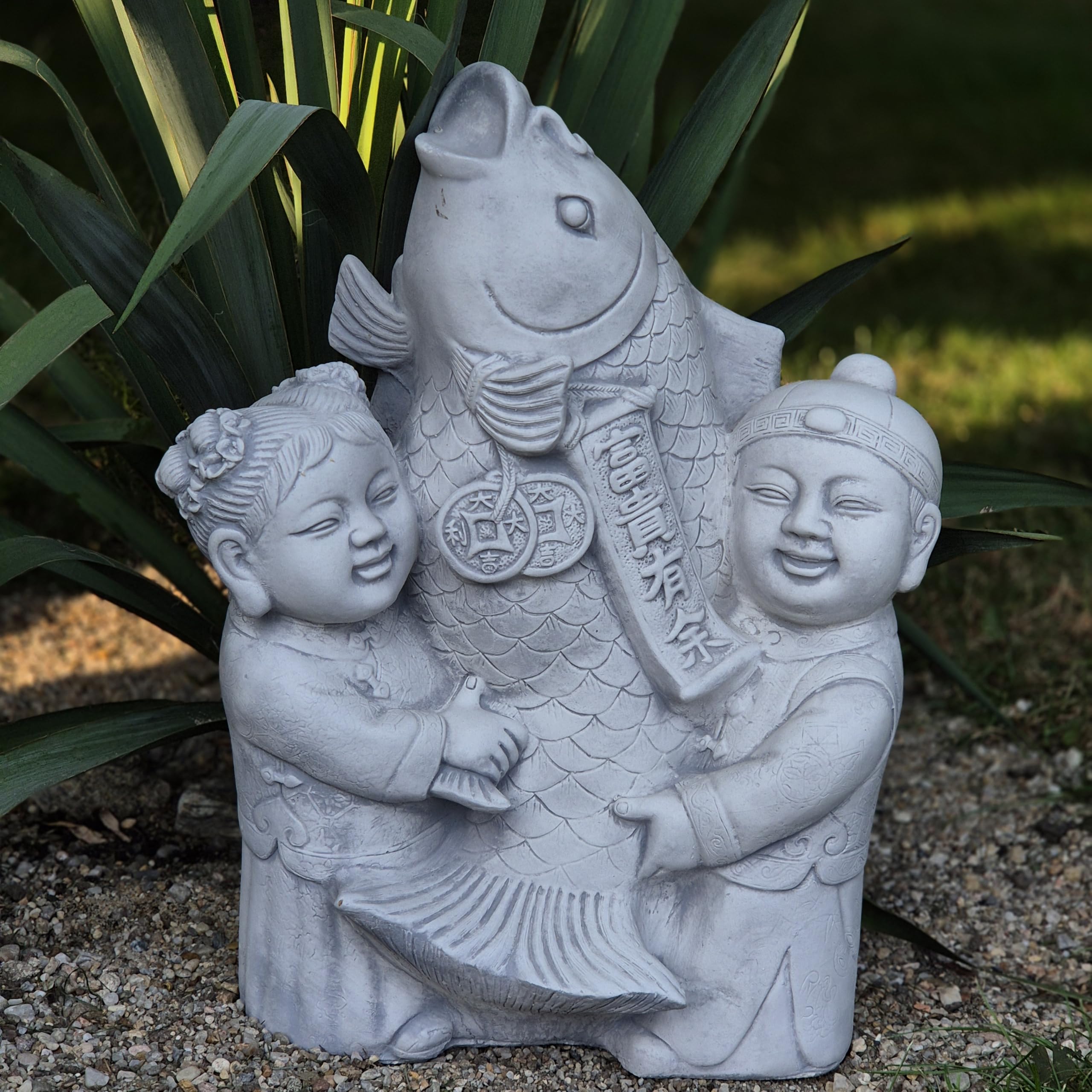 Sculpture japonaise jardin zen FABRIQ statue enfant pierre artificielle