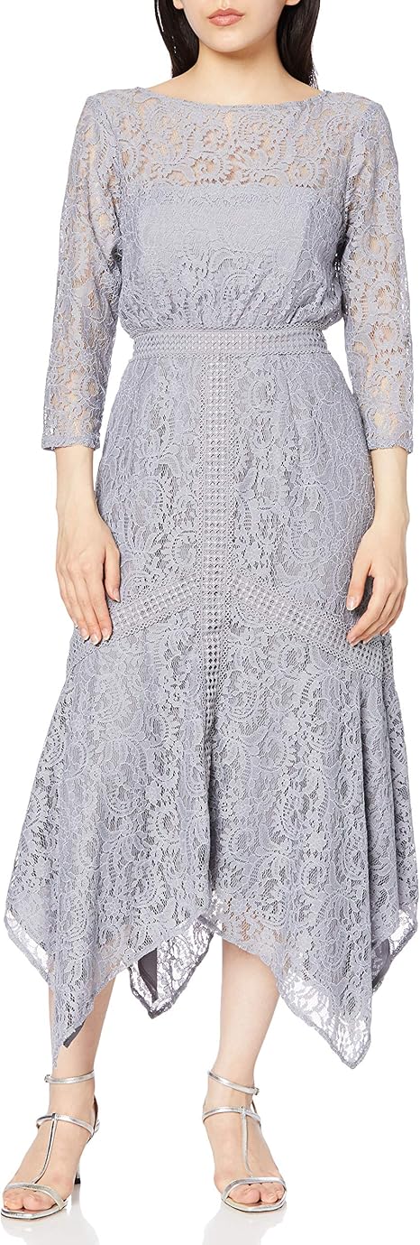 Amazon Co Jp ラグナムーン ワンピース Ladyﾊﾝｶﾁｰﾌﾍﾑﾚｰｽﾄﾞﾚｽ レディース ブルー 日本 M 日本サイズm相当 服 ファッション小物