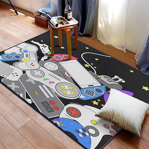 Miniatura 1 de Reihanosk Alfombra de juegos para adolescentes y niños con decoración de controlador de juegos, alfombras de juegos 3D para dormitorio de niños,