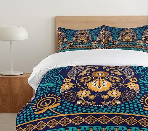 Miniatura 5 de Paisley decoración Juego de funda nórdica by ambesonne, backgrounded diseño con hojas patrón de flor y puntos imagen, juego de ropa de cama