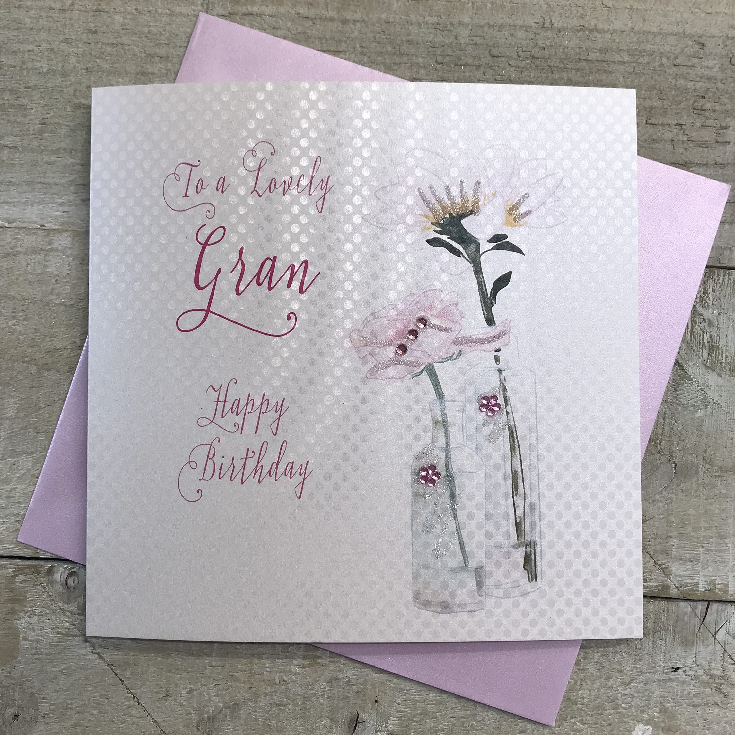 WHITE COTTON CARDS Happy Birthday To a Lovely Gran Handmade Card, Flowers, BD43, 15cm x 15cm