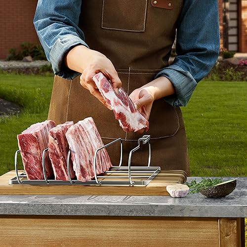 Miniatura 3 de Rejilla para ahumar y asar a la parrilla, tiene capacidad para hasta 4 estantes completos de costillas, diseño plegable, se adapta a ahumadores de