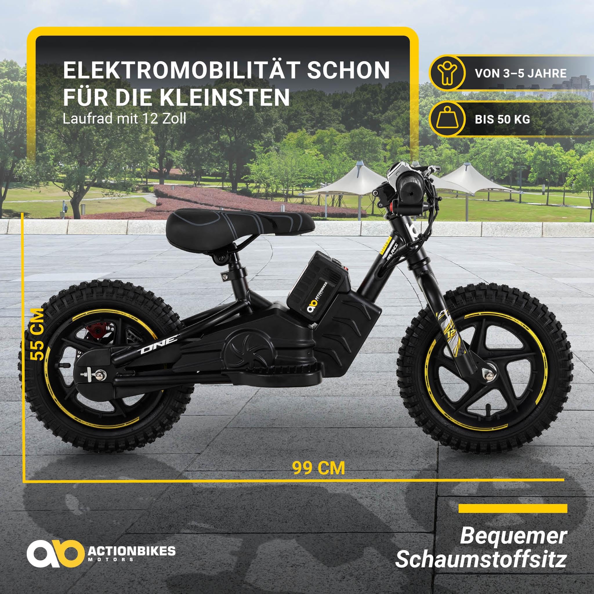 Actionbikes Motors Kinder Balance Bike Elektrofahrrad | 12 16 Zoll Fahrrad - 250 Watt - Elektro Laufrad mit Scheibenbremsen - Kinder Elektrofahrzeug - Spielzeug ab 3 Jahren