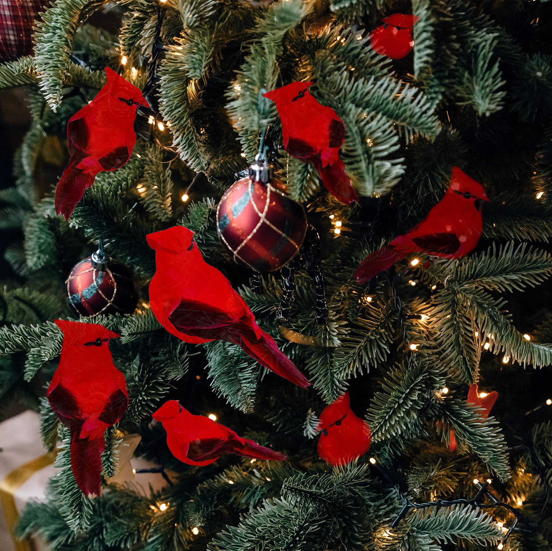 YCHTEWY-12PCS Bird Christmas Ornaments Clip on Cardinals for Trees-3.5 lnch (A)