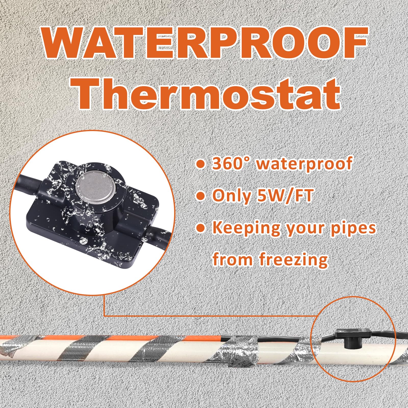 Cupohus - Cinta térmica para tuberías de agua con termostato de 3 pies, protección contra congelación, cable de rastreo de calor autorregulable para metal, tuberías de plástico para el hogar, techo y
