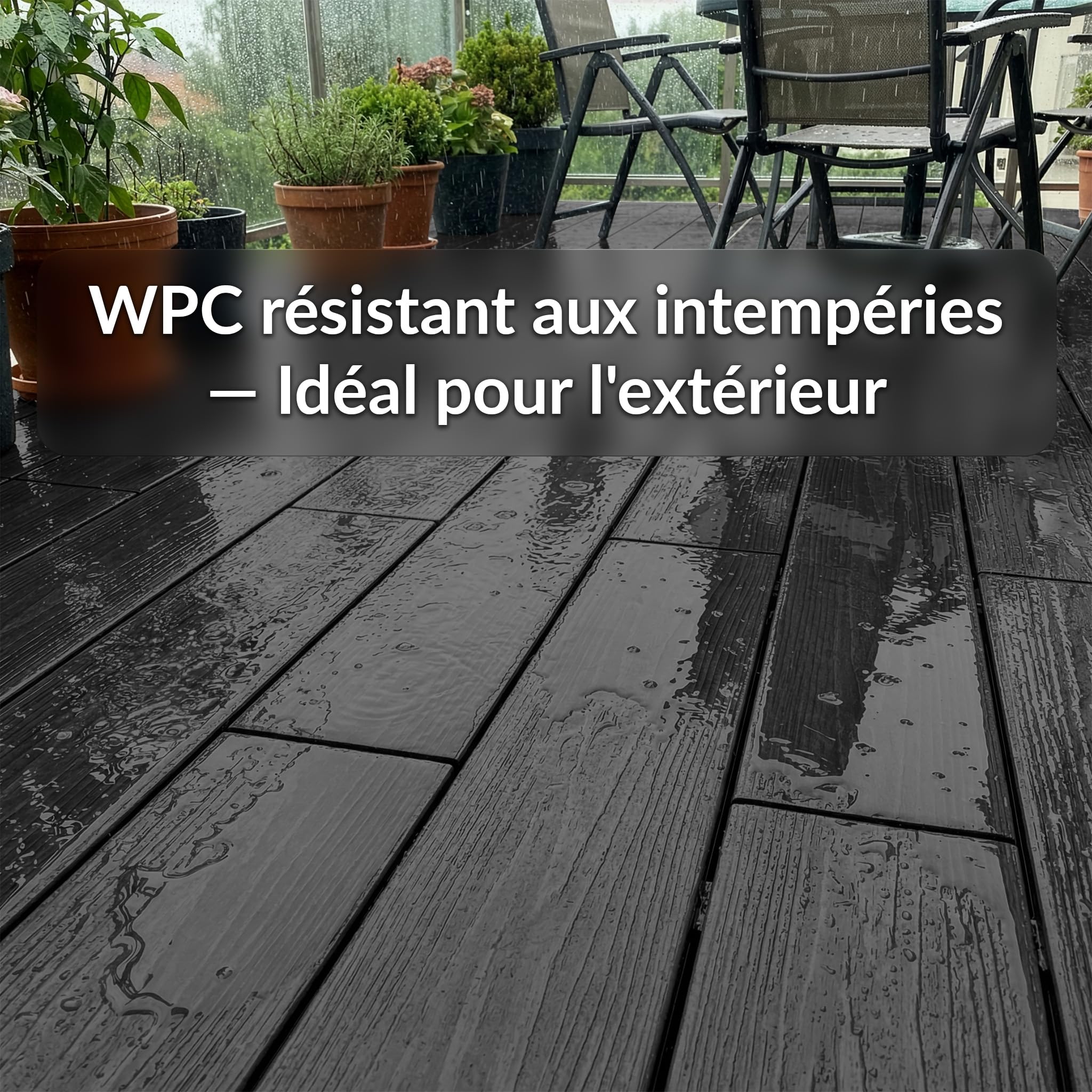 KARAT Lames de terrasse WPC Crown 220 × 14,6 cm – kit Complet 2 m² à Structure alvéolaire, avec sous-Structure & matériel de Montage, résistantes aux intempéries & aux UV (Anthracite, 220 × 14,6 cm)