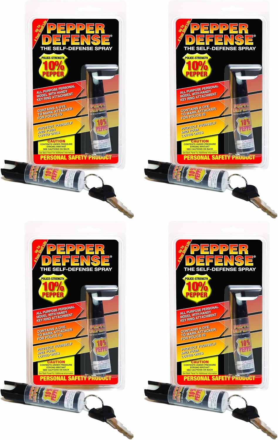 4-Pack Stream Pepper Spray – Most Police Energy OC System, Marking Dye, Twist Lock Glow Set off, Keychain Attachment, Non Deadly Self Safety, Private Security