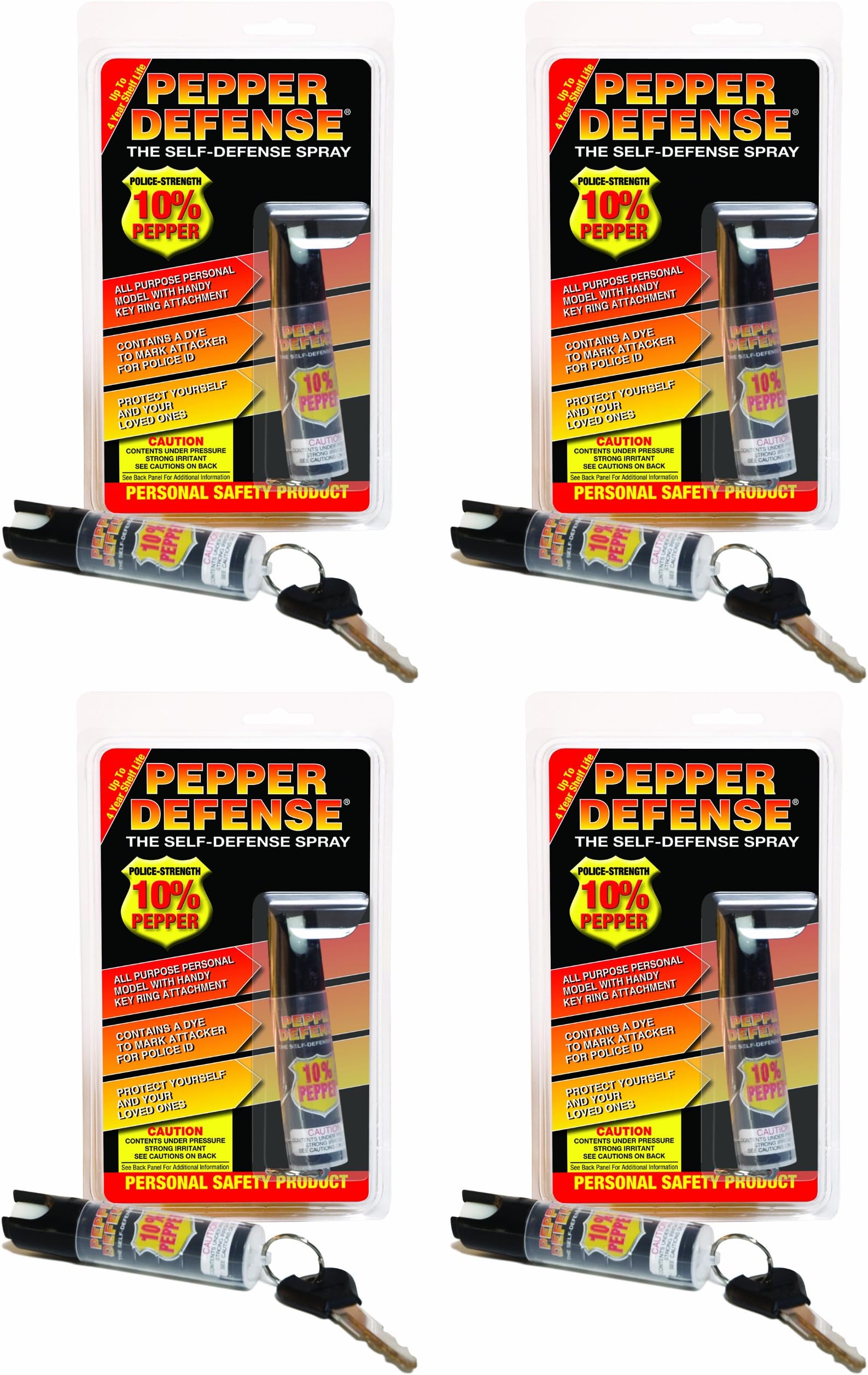 4-Pack Stream Pepper Spray - Maximum Police Strength OC Formula, Marking Dye, Twist Lock Glow Trigger, Keychain Attachment, Non Lethal Self Protection, Personal Safety