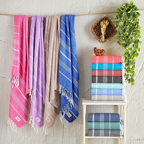 Miniatura 9 de Juego de toallas de playa turcas  Toalla de viaje de secado rápido, toallas de playa de gran tamaño, 38 x 71 pulgadas, algodón, suave, absorbente,