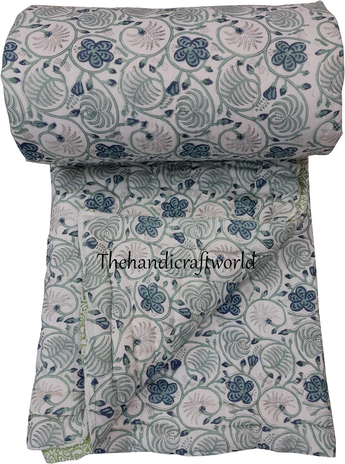 Kantha Quilt Floral Print Kantha Quilt, Kantha Blanket, Bed Cover, Twin,King,California King Us Kantha Bedspread, Bohemian Bedding Home Decor (California King US 108x108 Inch)