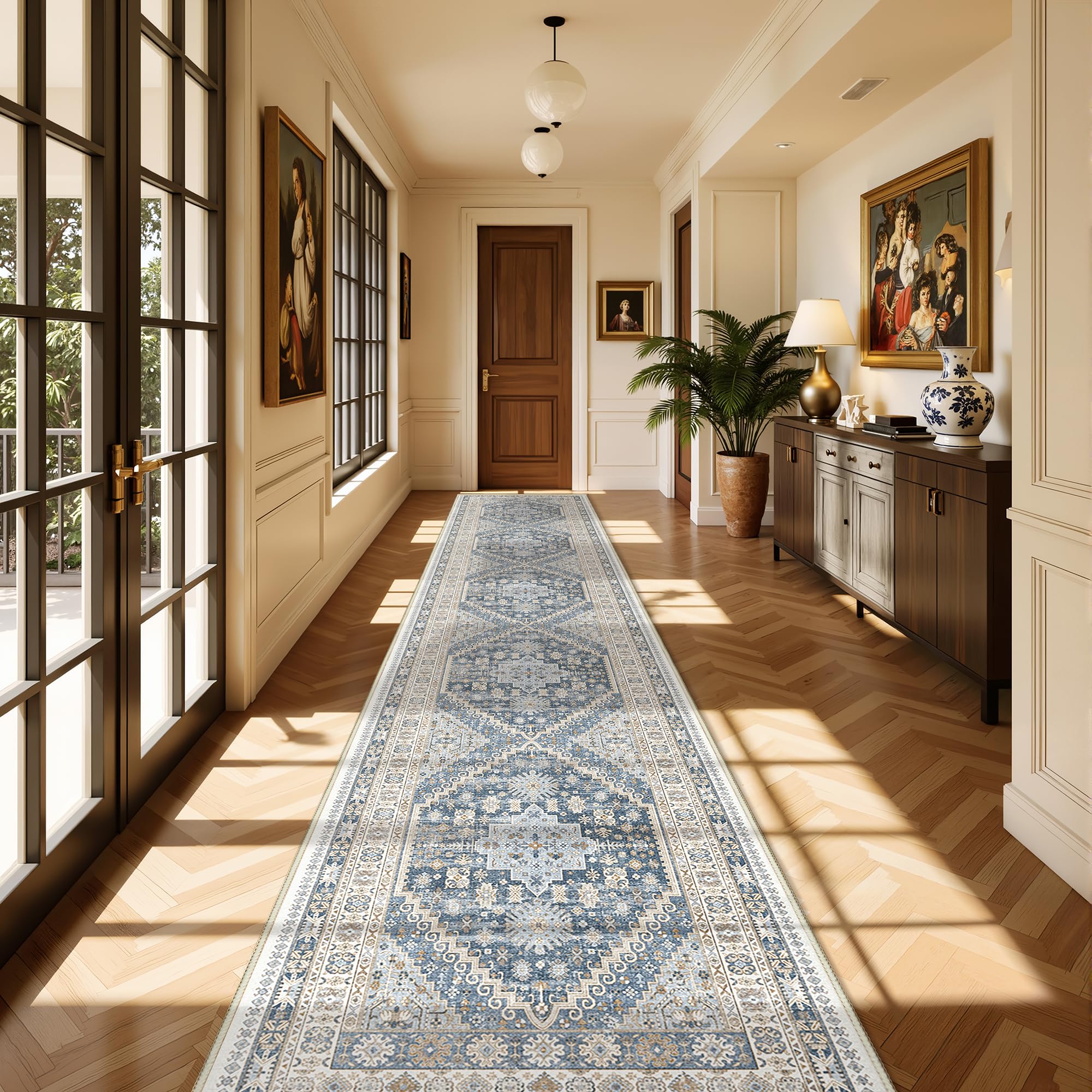 Restydon Washable Runner Rug 2.5x14, Non-Slip Long Kitchen Mats for Floor, Vintage Rug for Entryway, Soft Hallway Runner for Dining Room, Bedroom,