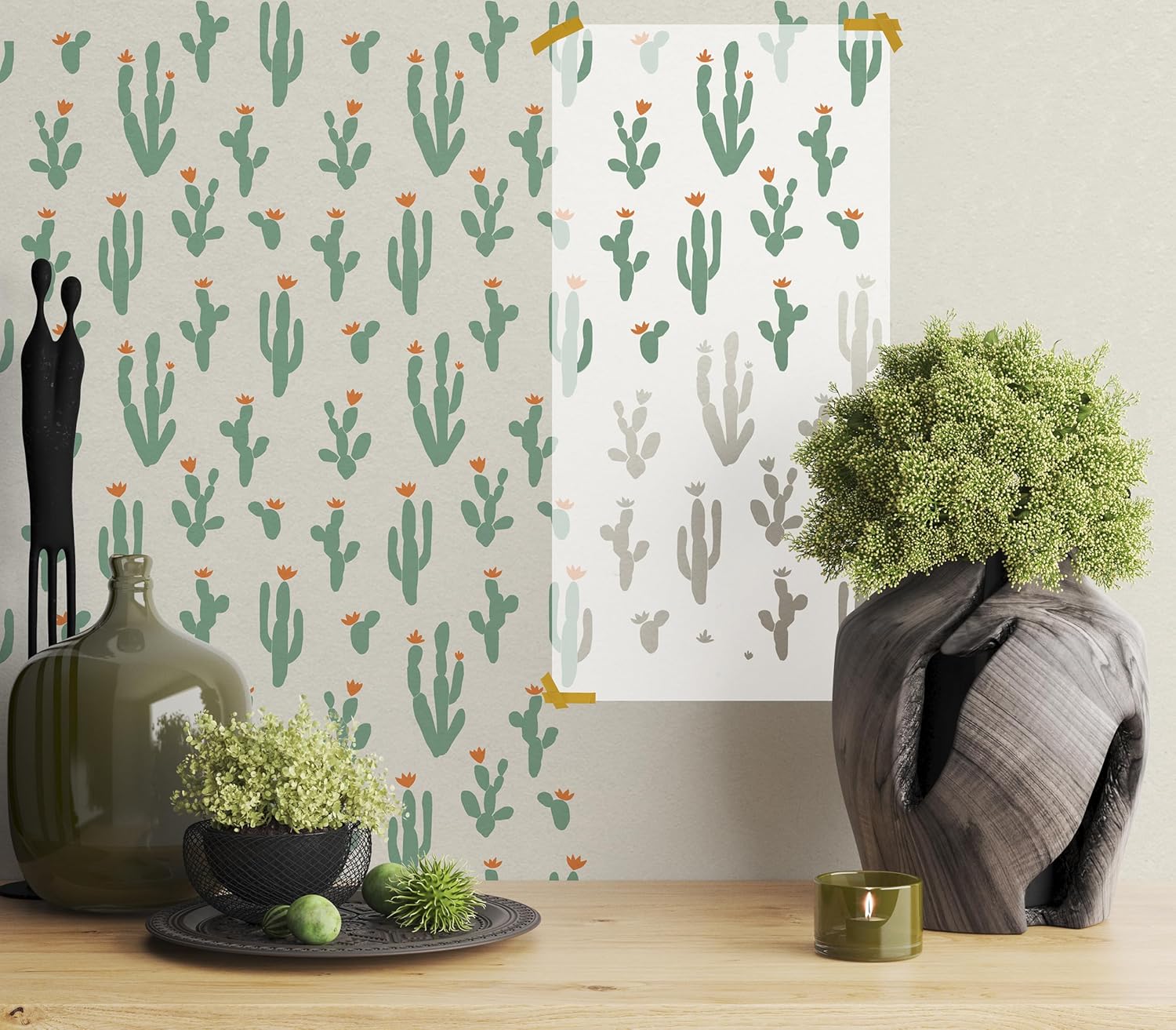 Cactus Stencil Pattern Wall - DIY Wall Stencil Painting for Living Room - Desert Plant Wall Design Stencil - Wall Art Stencils