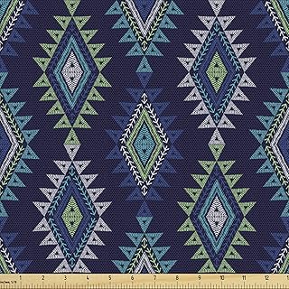 Ambesonne Folk Art Fabric by The Yard, Abstract Traditional Shapes in Et...
