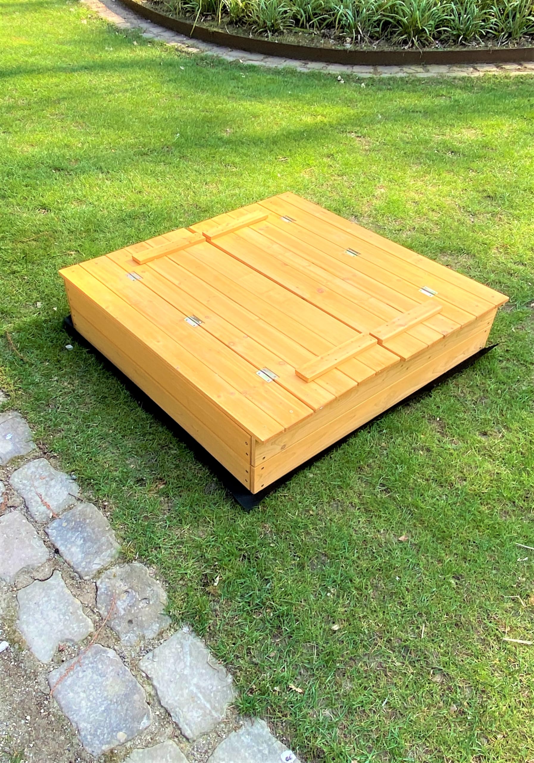 Bac à sable en bois - Pliable - 2 banques - Bâche de sol incluse - 127x123x23cm