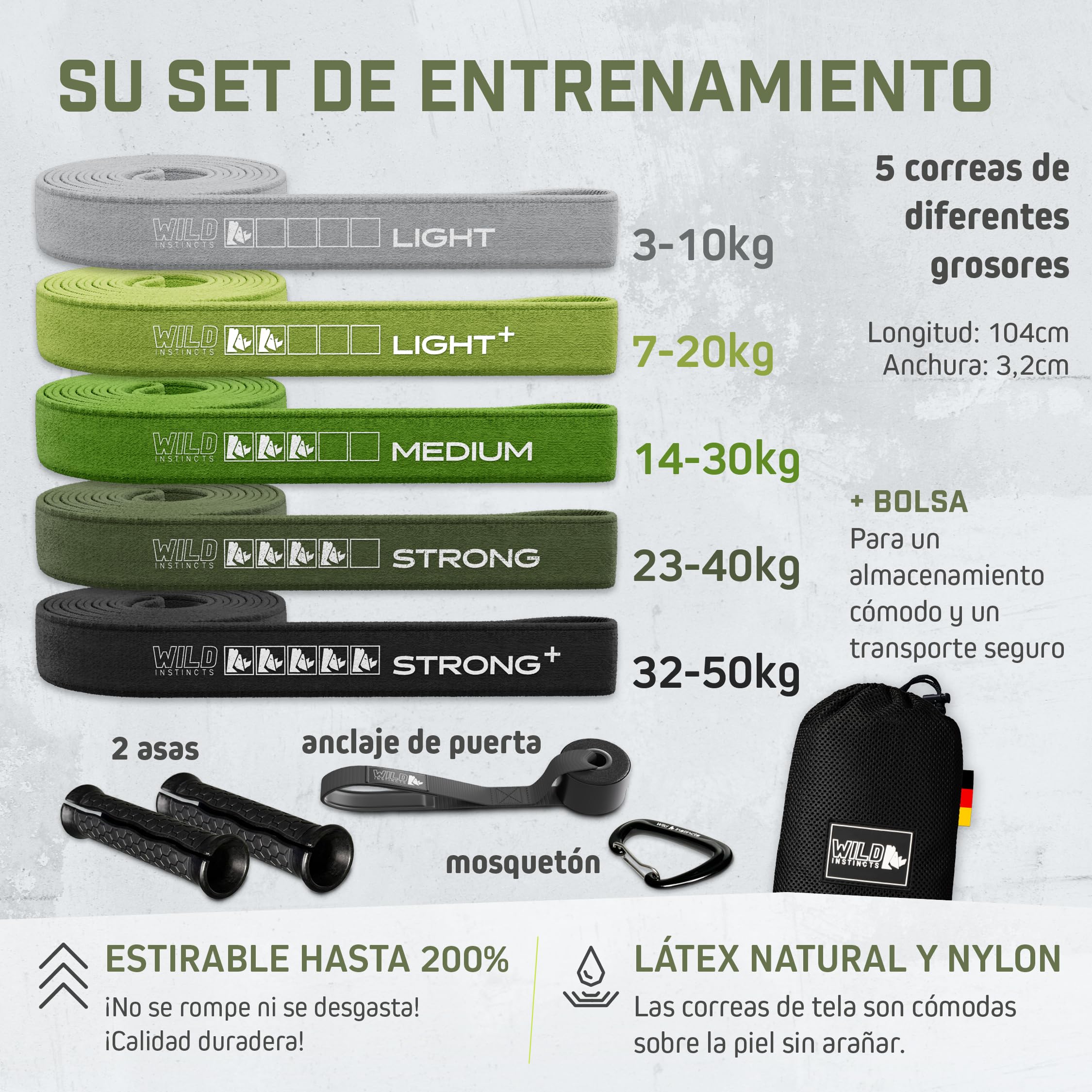 Wild Instincts Bandas de Fitness de Tela Media/Bandas de Resistencia, largas, Bandas de Gimnasia, Bandas de Fitness, largas