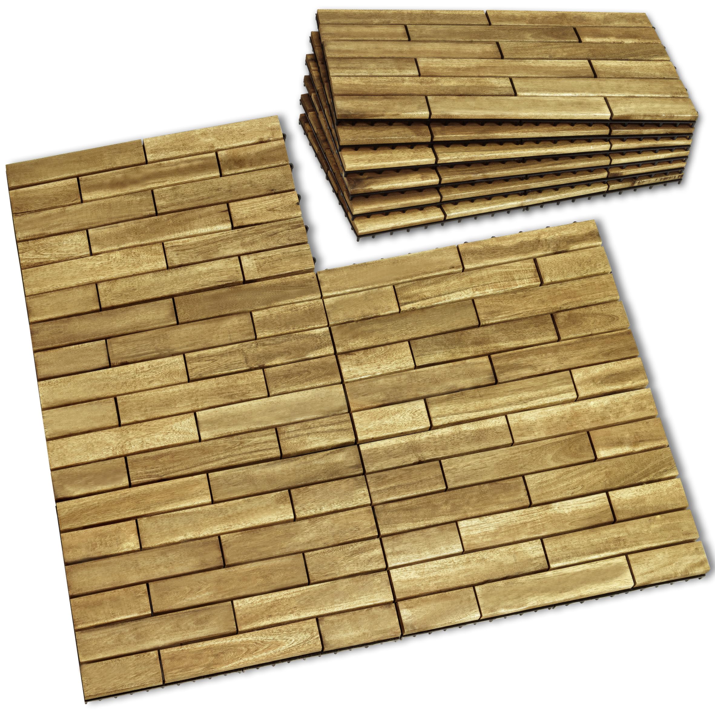 Solid Wood Interlocking Deck Tiles (Pack of 6, 24" x 12"), Acacia Deck Tiles, Floor Tiles for Both Indoor and Outdoor Use, Waterproof All Weather (24X12, Natural Color)