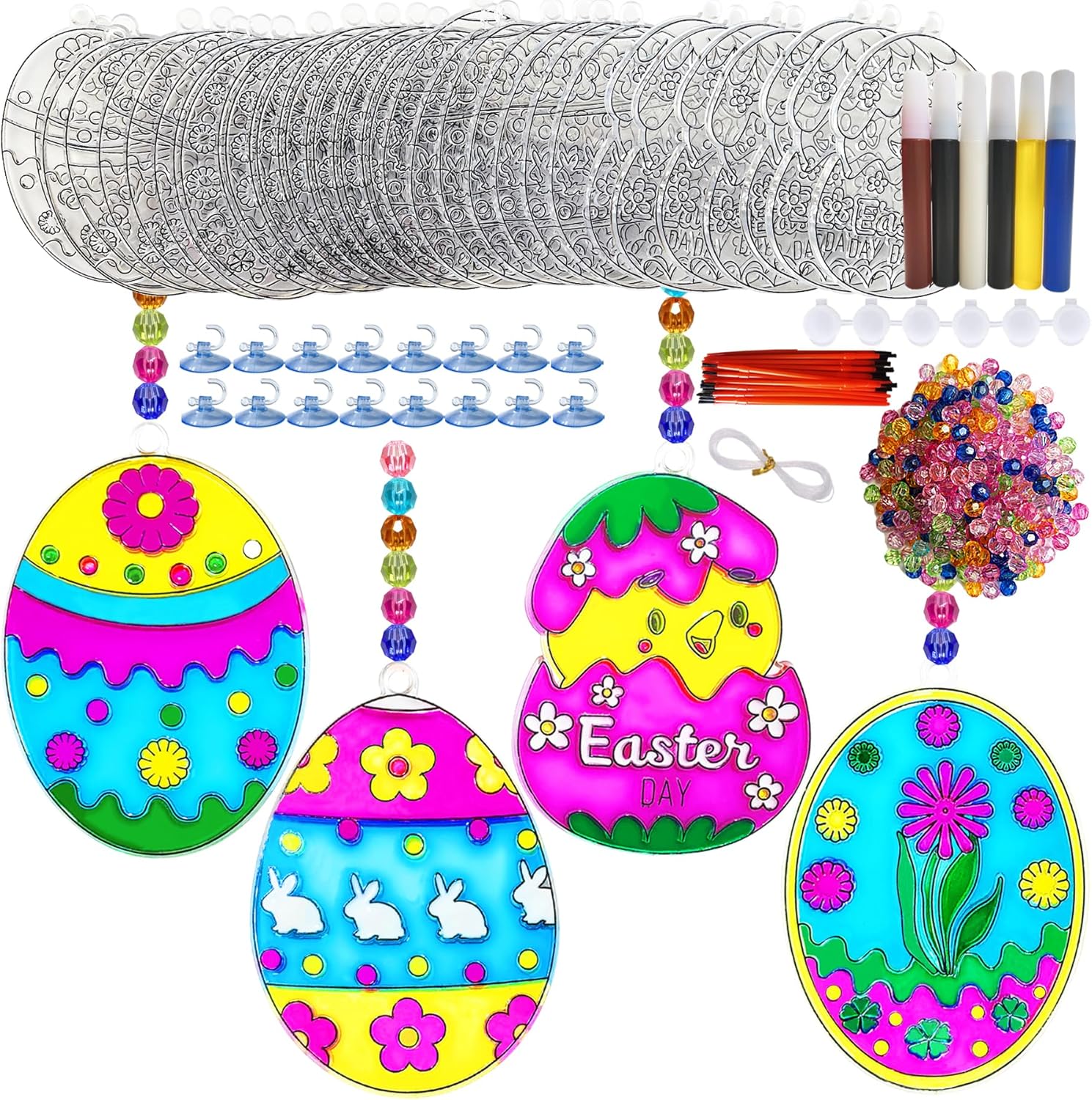 28 Sets Easter Egg Suncatchers Craft Kits Easter Sun Catcher Kits DIY Window Paint