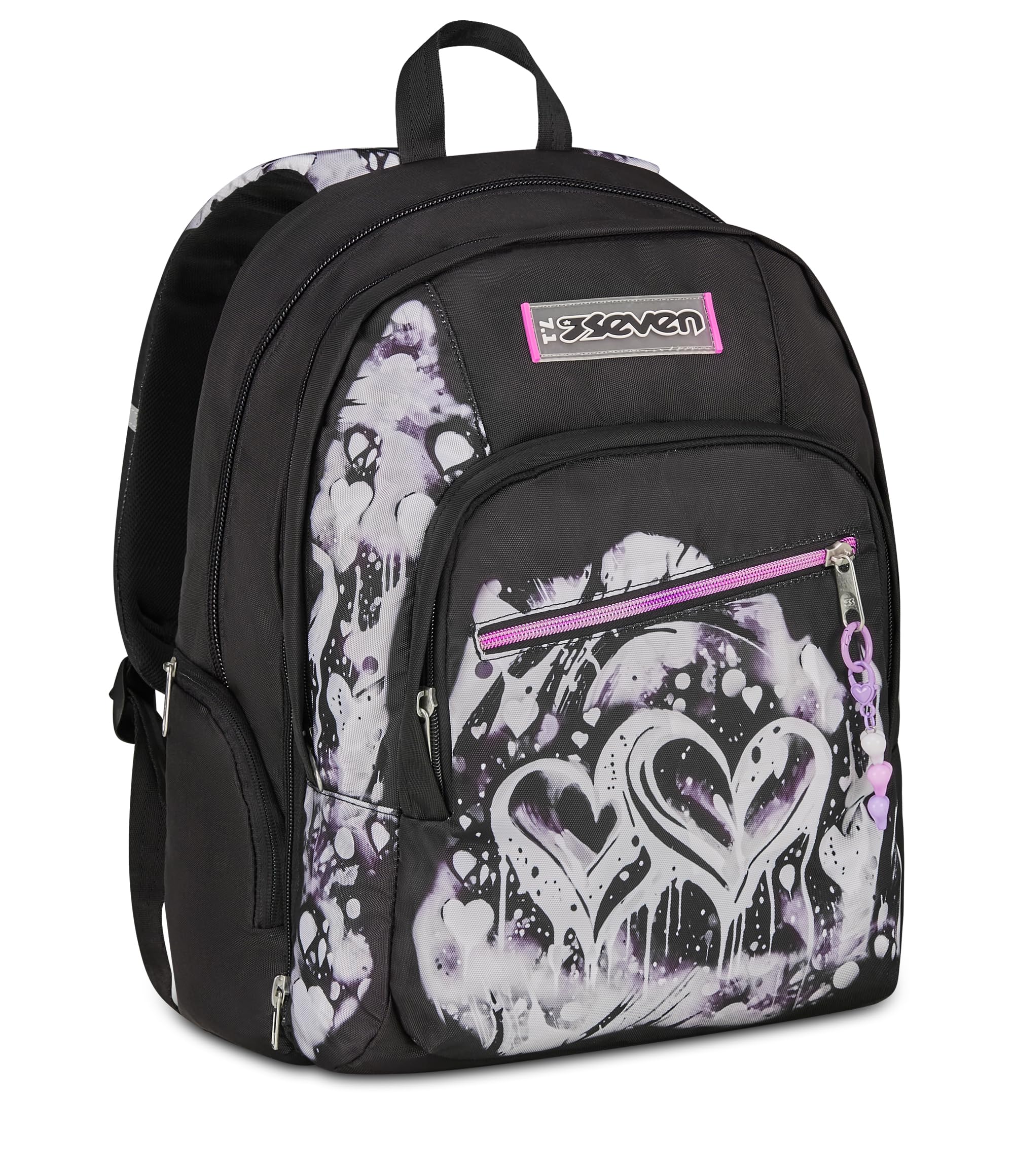 Seven Zaino Scuola Dual Detach PLUMPY LINE GIRL, Nero, 32 L, Doppio Scomparto, Multifunzione, Zaino Staccabile, Tasca con organizer, Scomparto porta pc, Scuola media e superiore, Bambina, Ragazza