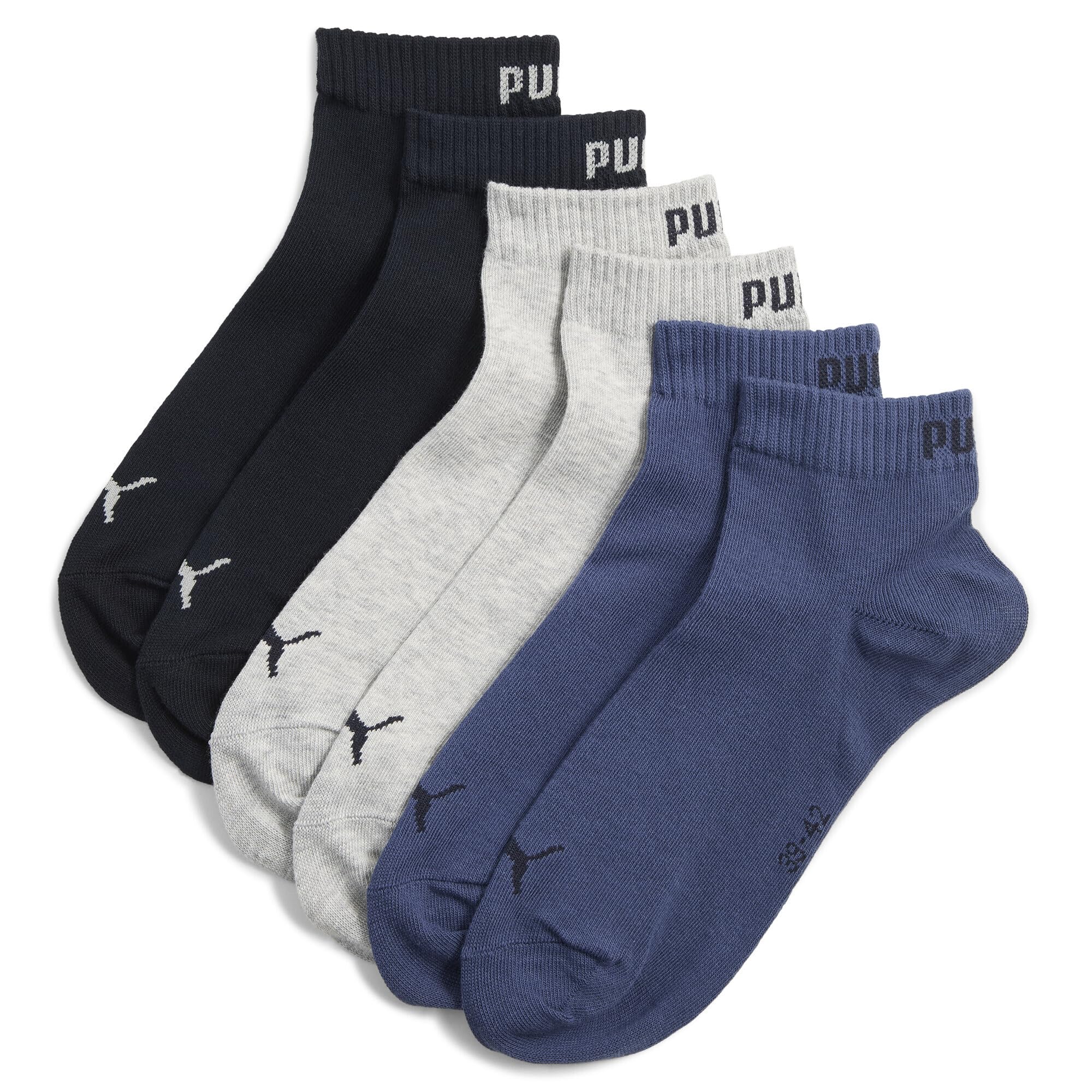 PUMA Unisex Plain Recycled Cotton Quarter Socks (Pack of 3), 39-42