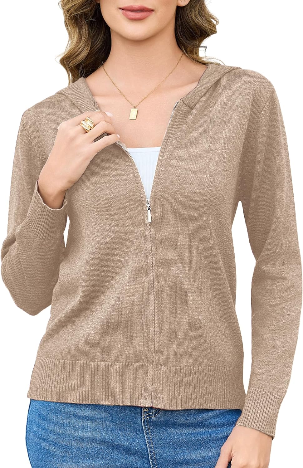 Cardigan Donna HAOLEI Con Zip - Maglione Leggero Autunno/inverno, Tasche, Design Elegante Casual - Foto 12