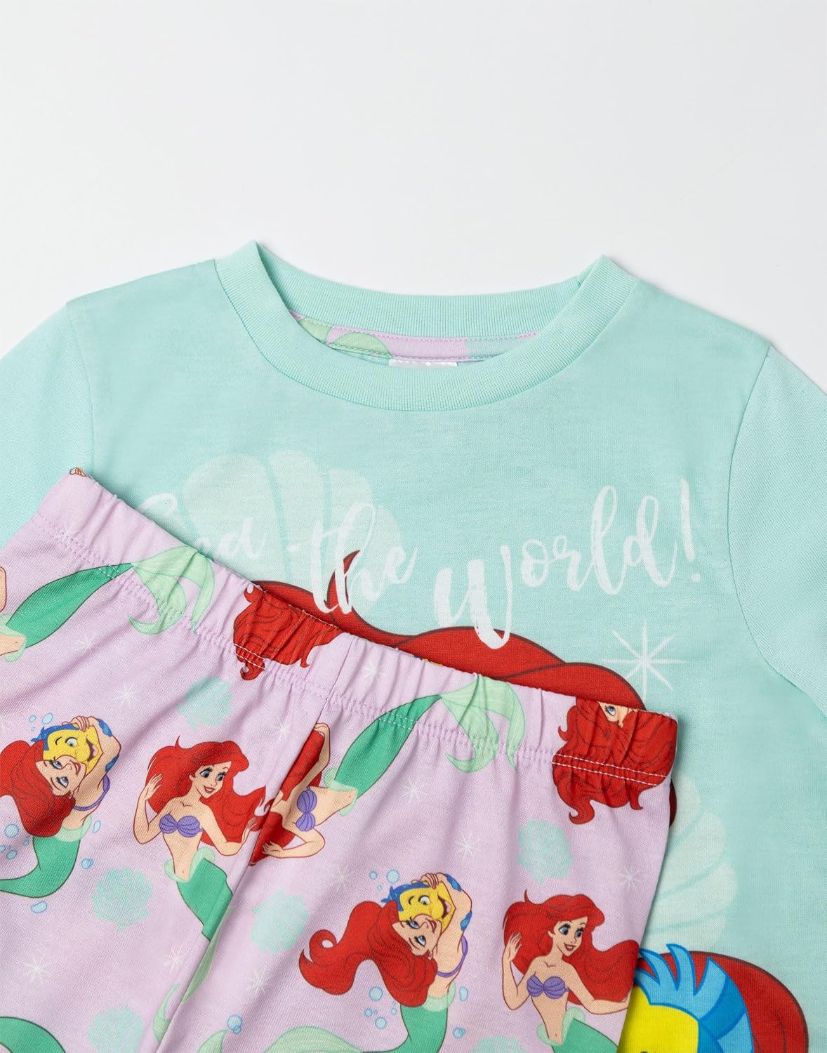 Disney The Little Mermaid Girls Multi Long Sleeve Long Leg Pyjama Set Ariel Flounder Sleepwear for Bedtime & Lounging