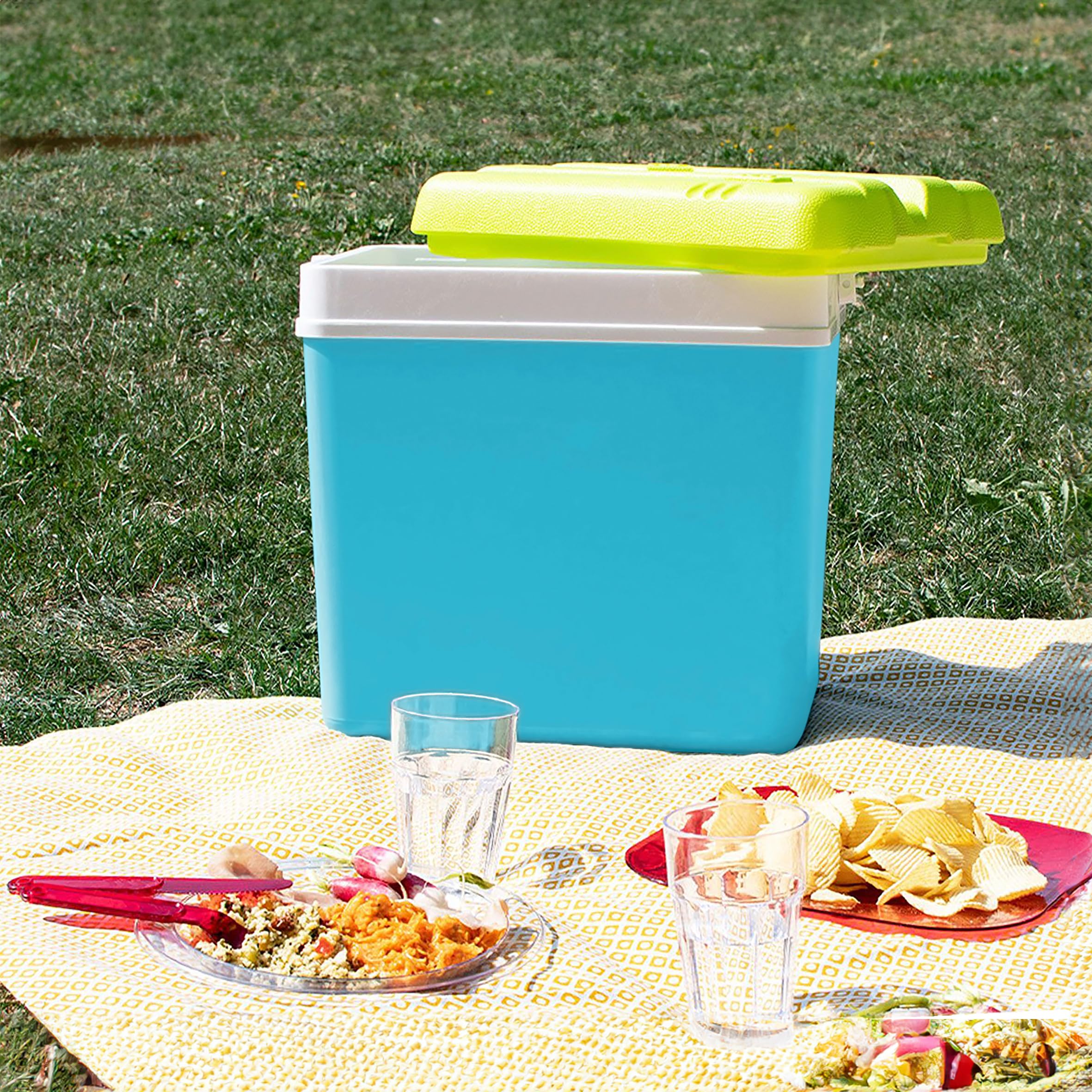 Glacière en plastique - Boîte isotherme d'extérieur avec poignée de transport - Sac isotherme pour camping, pique-nique, festival, jardin