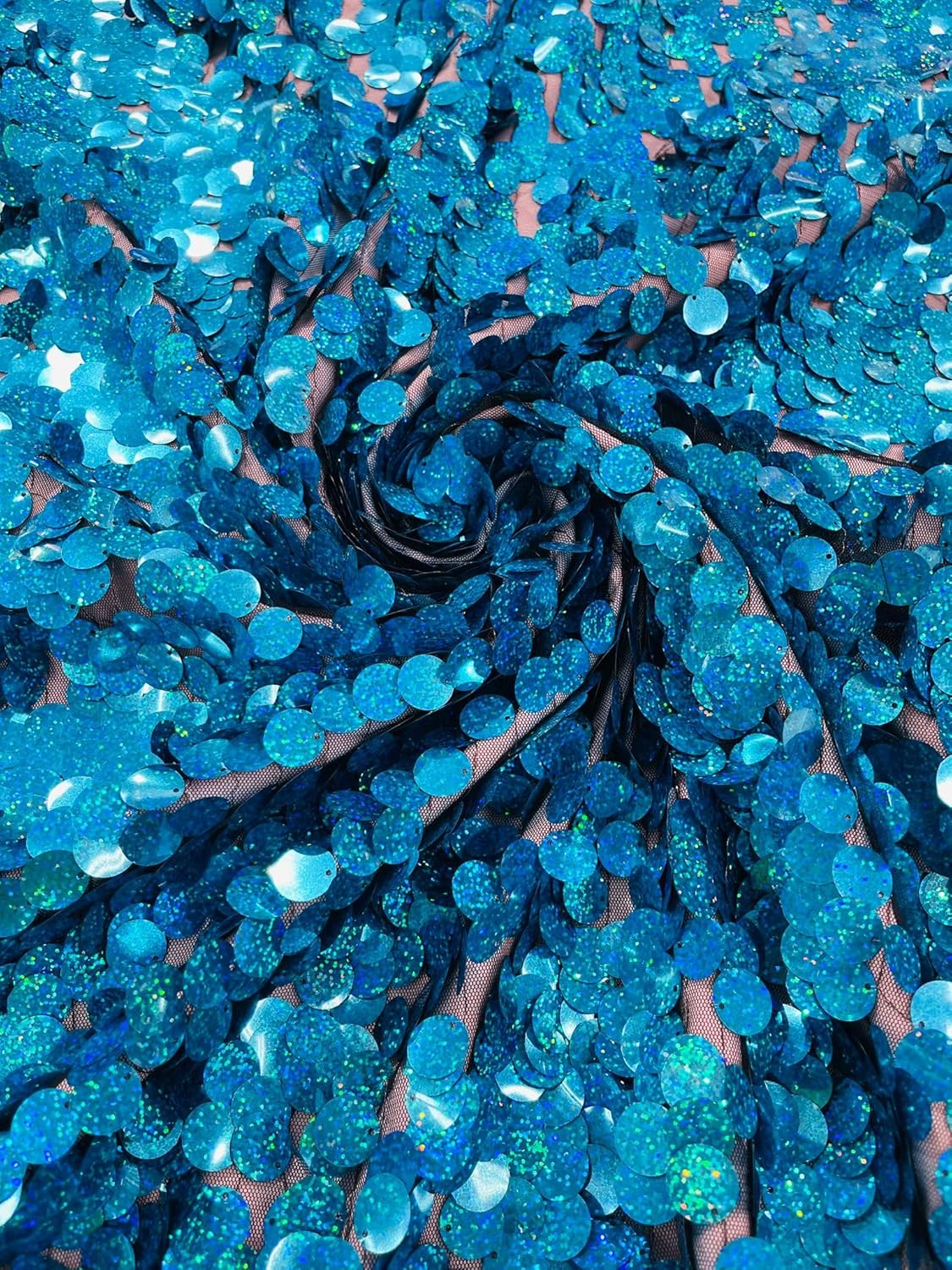 New Creations Fabric & Foam Inc, Fish Scale Paillette Sequin Fabric by The Yard (Aqua- Turquoise On Blue)