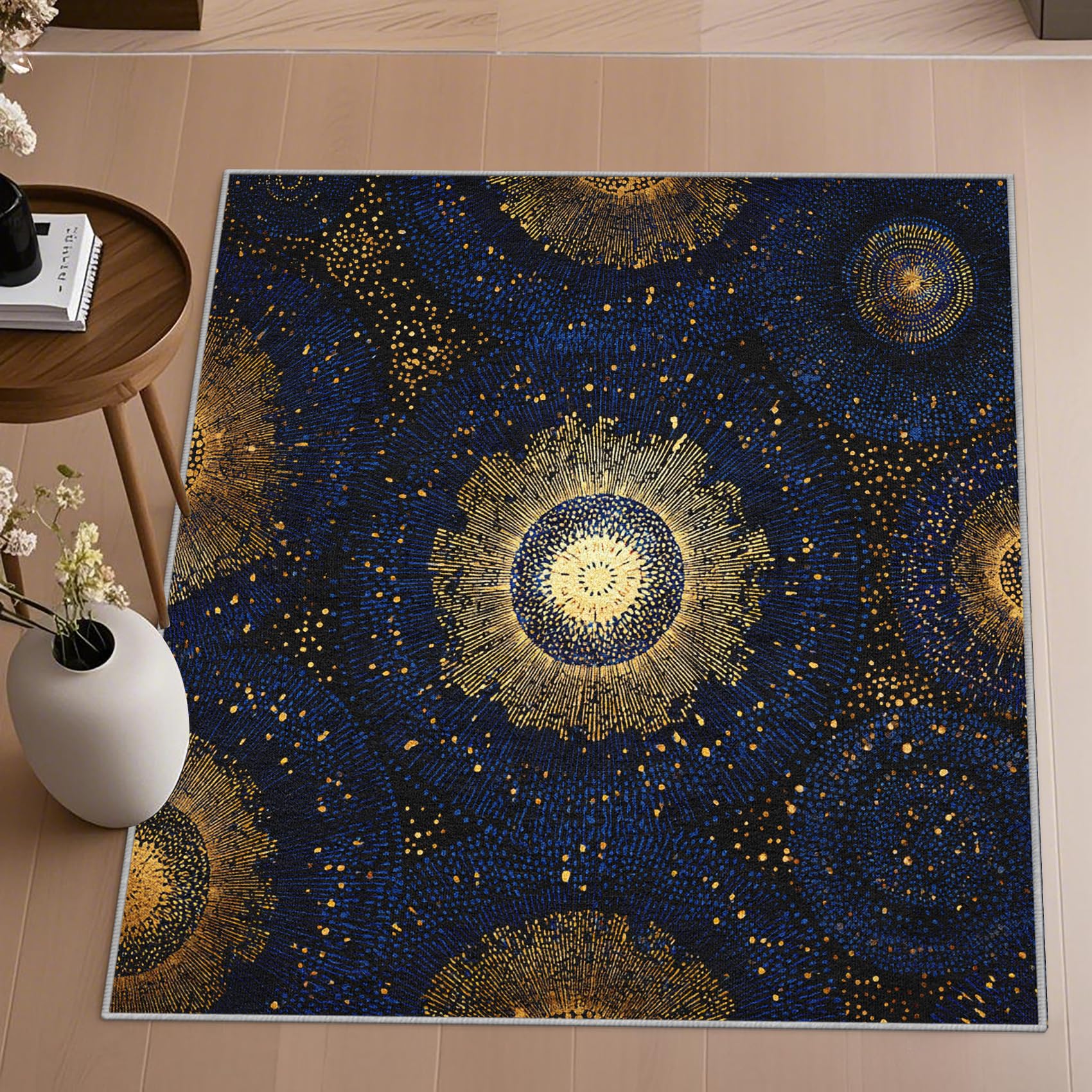 Générique Mandala Céleste Tapis 60x90 - Motif Or Vintage Tapis à Poils Courts Doux Antidérapant - Lavable en Machine - pour Salon Chambre à Coucher Cuisine Salle à Manger G9m24j10