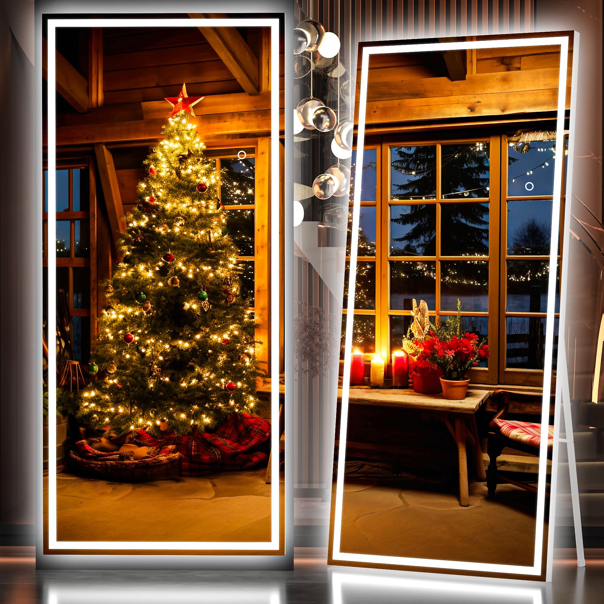 Hasipu Full Length Mirror with Lights, 79" x 32" Tempered Lighted Floor Standing LED Mirror Full Length, Full Body Mirror with Dimming & 3 Color Lighting Square White picture similar