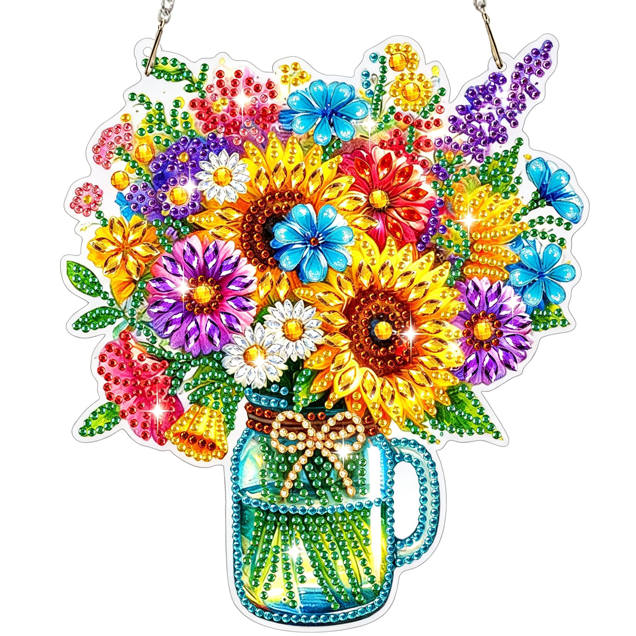 Bowetile Diamond Painting Hanging Ornament with Chain, Flower Diamond Painting Pendant Kits for Adults Beginners Kids, Easter Landscape Diamond Crystal Gem Arts Crafts Kit Gift for Home Wall Decor — image 1