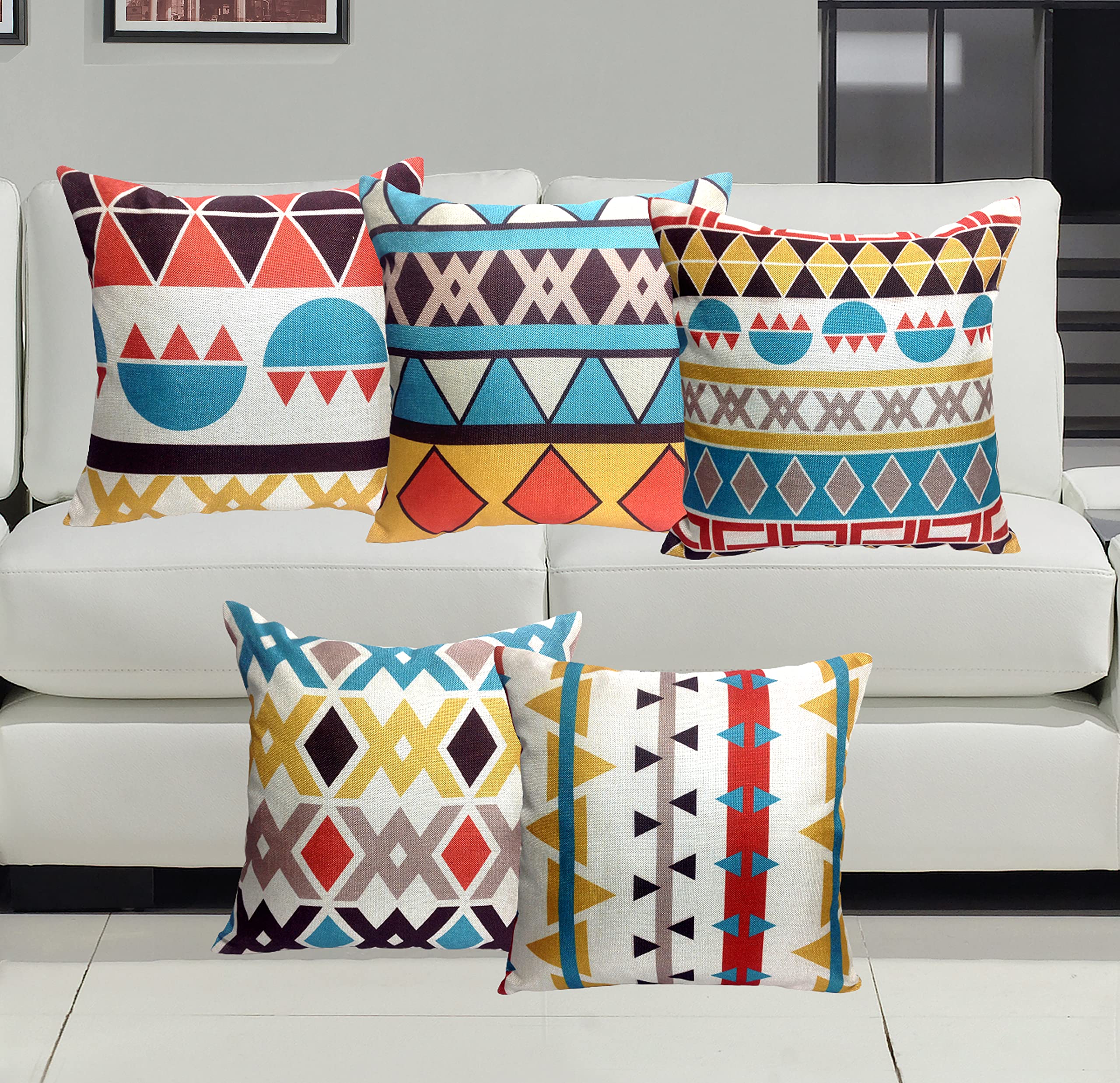 Home9ine Premium Jute Digital Printed Cushion Pillow Cover, Set of 5 (16x16 Inch, Multi-Tribal) (B099X537G2) Amazon Price History, Amazon Price Tracker