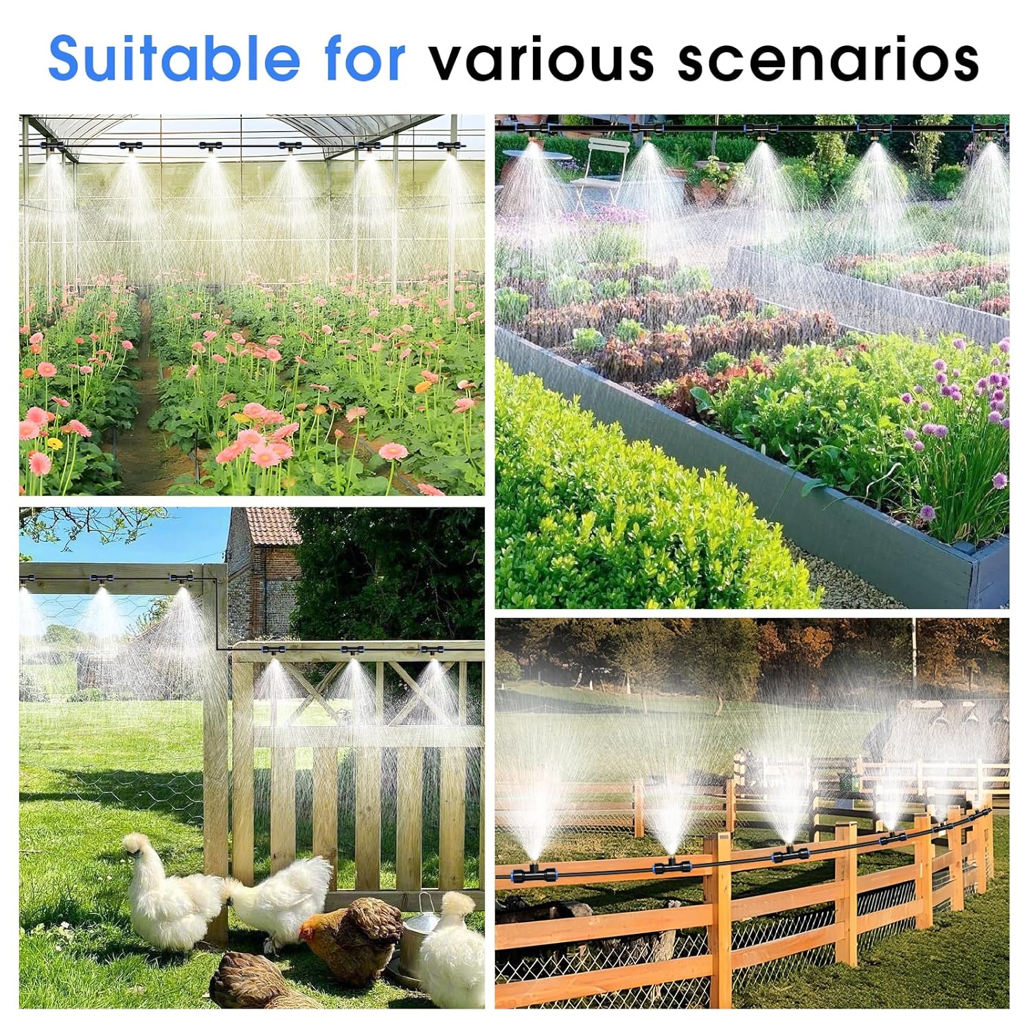 Misting Cooling System 59FT (18M) Misting Line + 26 Brass Mist Nozzles + 28 Brass Adapter(3/4") Outdoor Mister for Patio Garden Greenhouse Trampoline for Waterpark