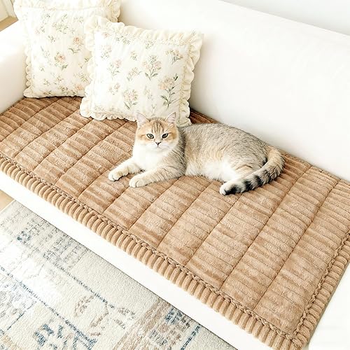 Miniatura 4 de Funda de sofá para perros, lavable, funda de sofá para sofá de 3 cojines, protector antideslizante apto para mascotas, (café, 27.6 x 59.06 pulgadas)