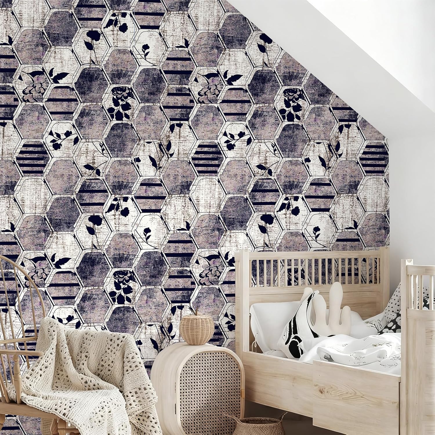 Peel and Stick Moody Vintage Wallpaper Removable Botanical Leaf Geometric Textured 17.7" x 236.22" Wall paper Watercolor Self Adhesive Contact Paper for Classroom Bedroom laundry room bathroom