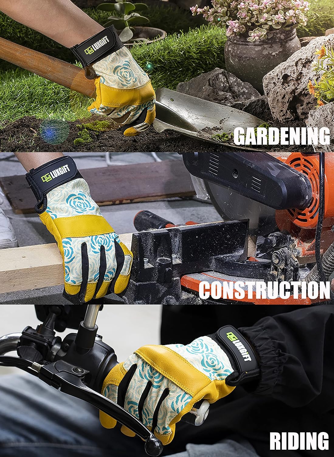 Breathable Cowhide Leather Gardening Gloves for Yard Work, Outdoor, Construction, Motorcycle | Thorn Proof | Adjustable Wrist | Knuckles Protection | Rose - Image 5