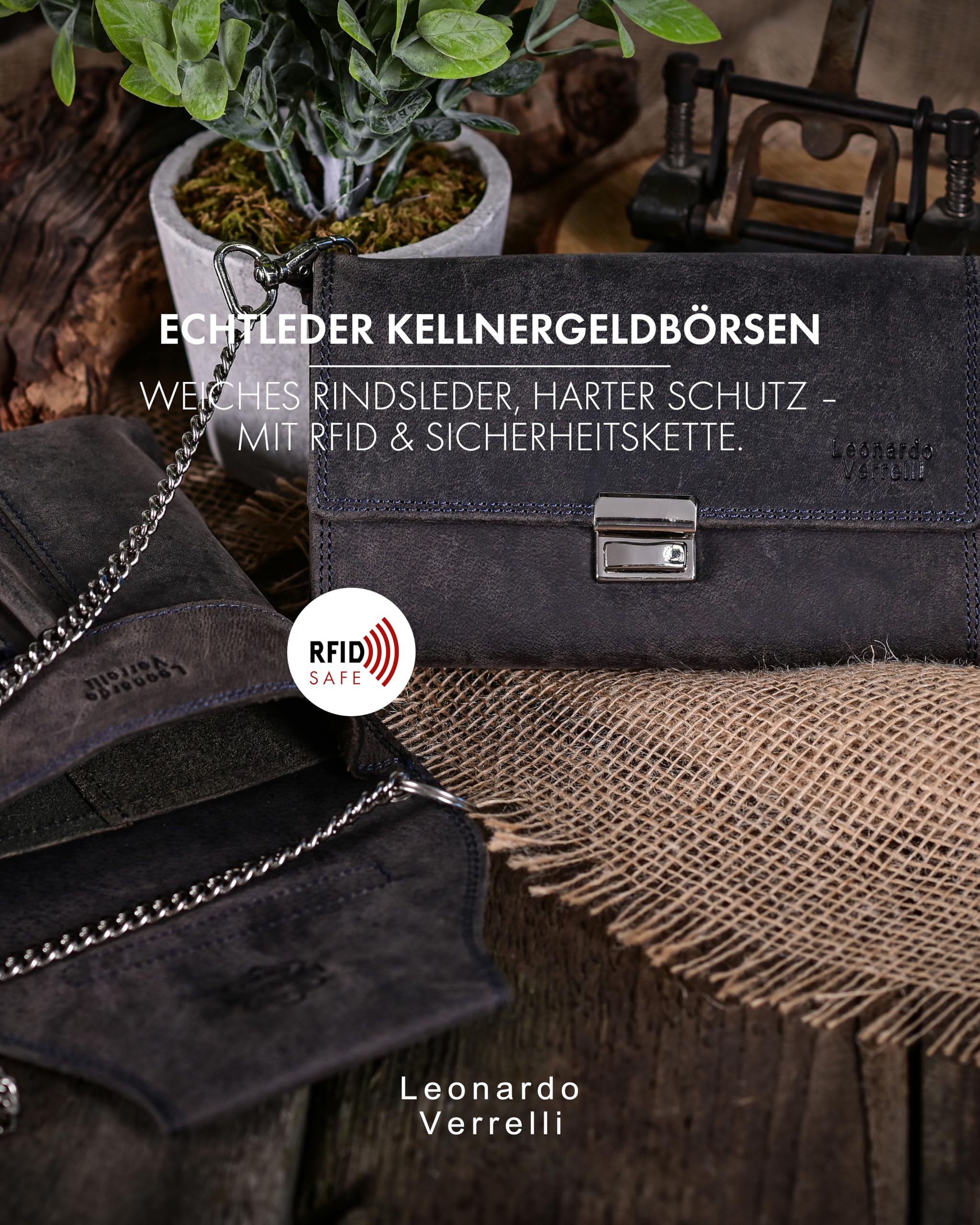 Cartera de camarero de piel | Monedero para gastronomía con trabilla para cinturón | Monedero para operaciones hombre y mujer, gris, 28x14, Clásico