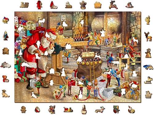Miniatura 5 de WOODEN.CITY Rompecabezas de madera de 1000 piezas para el taller de Papá Noel, rompecabezas avanzados de madera de Navidad para adultos,