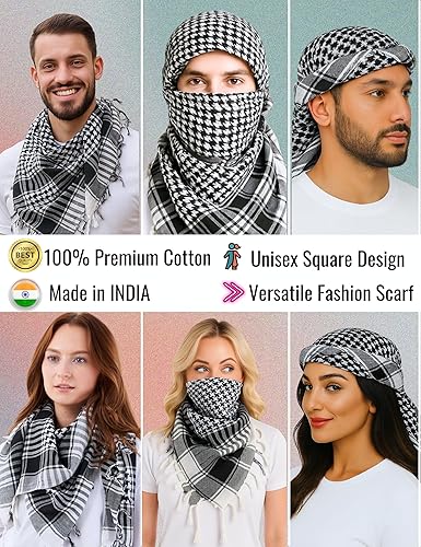 Miniatura 2 de LOVARZI Shemagh - Bufanda militar táctica de algodón árabe Keffiyeh para cabeza y cuello Negro