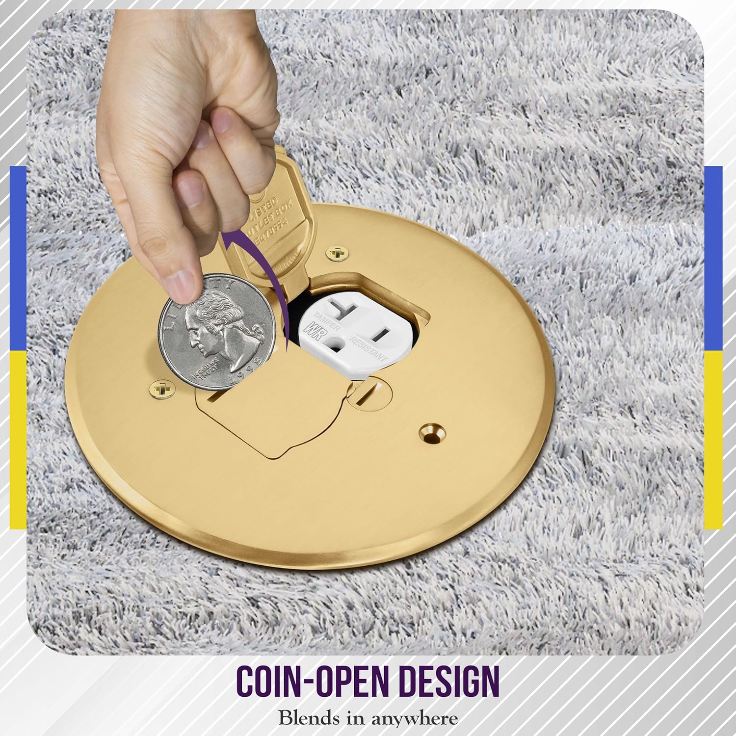 ENERLITES Dual Flip Lid Floor Box Cover, 5.625" Diameter, 1 Gang, 20A Tamper-Weather Resistant Type A 2-Pin Outlet, Watertight Gaskets, UL Listed, Brass, 975517-C - Image 5