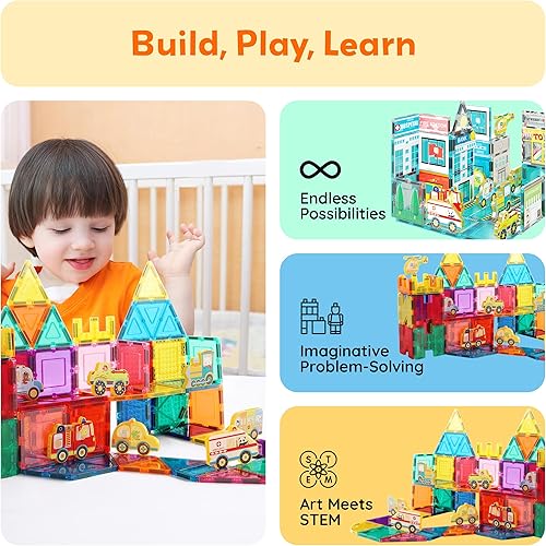 Miniatura 4 de PicassoTiles 8 piezas de bloques de construcción magnéticos Metro City 8 vehículos magnetizados figuras de acción compatibles con imanes