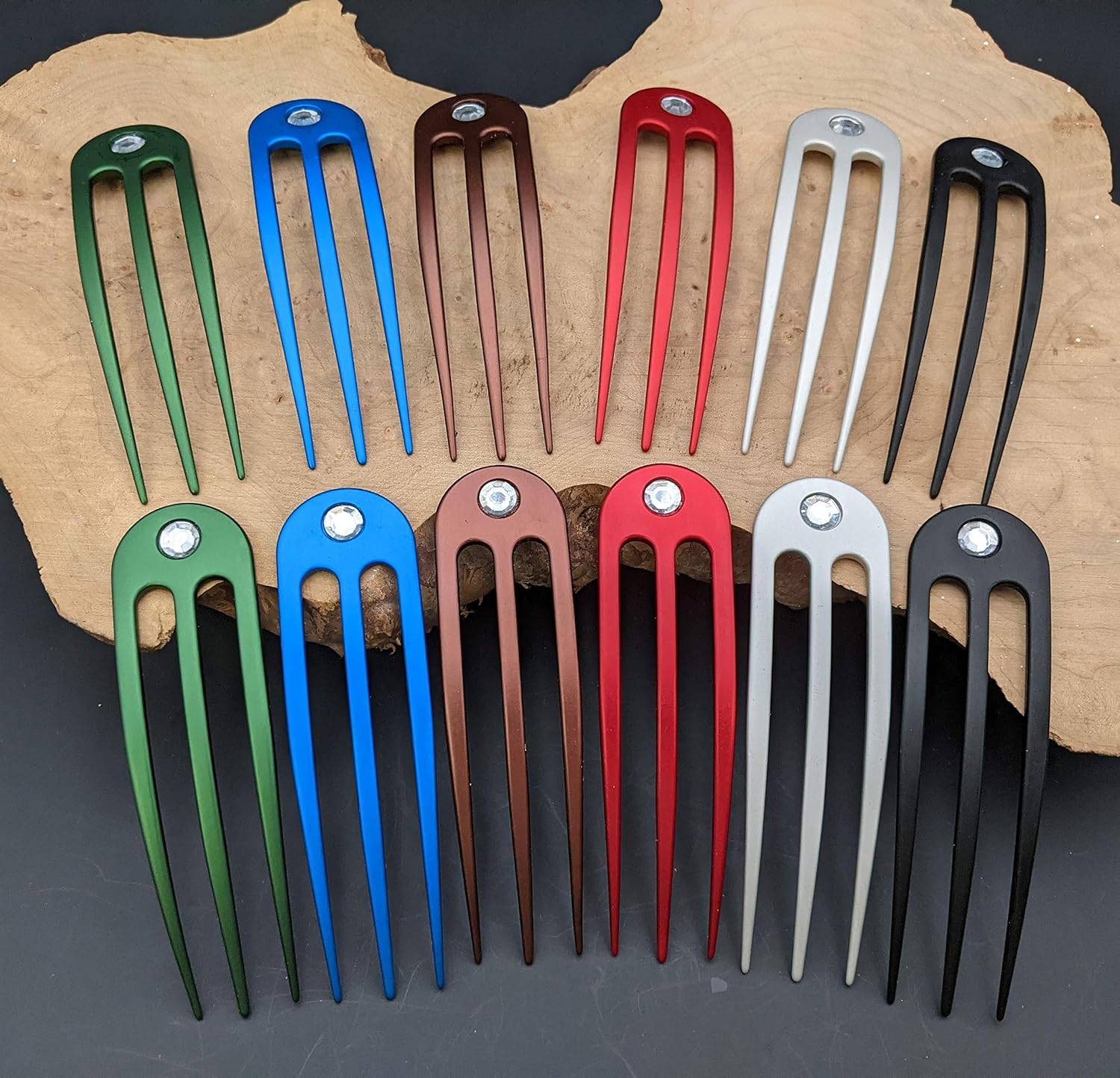 (2) Anodized Aluminum Matte Finished 3 Prong Hair Fork 4.9 inch Curved Unbreakable Waterproof with FPL of 4 inches (aqua)