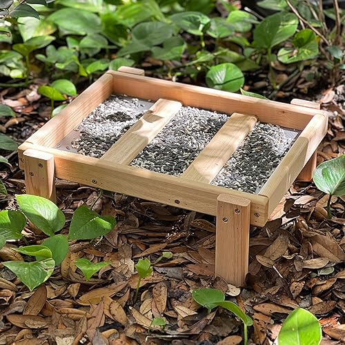 Miniatura 7 de DutchCrafters Bandeja grande de madera de cedro con plataforma abierta para pájaros, alimentador de semillas de pájaros de madera para pájaros