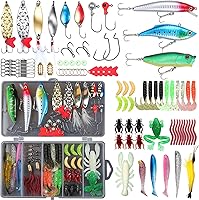 EXAURAFELIS Fishing Lures Kit with Tackle Box - 100+pc Set for Bass Trout Salmon - Crankbaits Worms Spoons Jigs Freshwater Gear