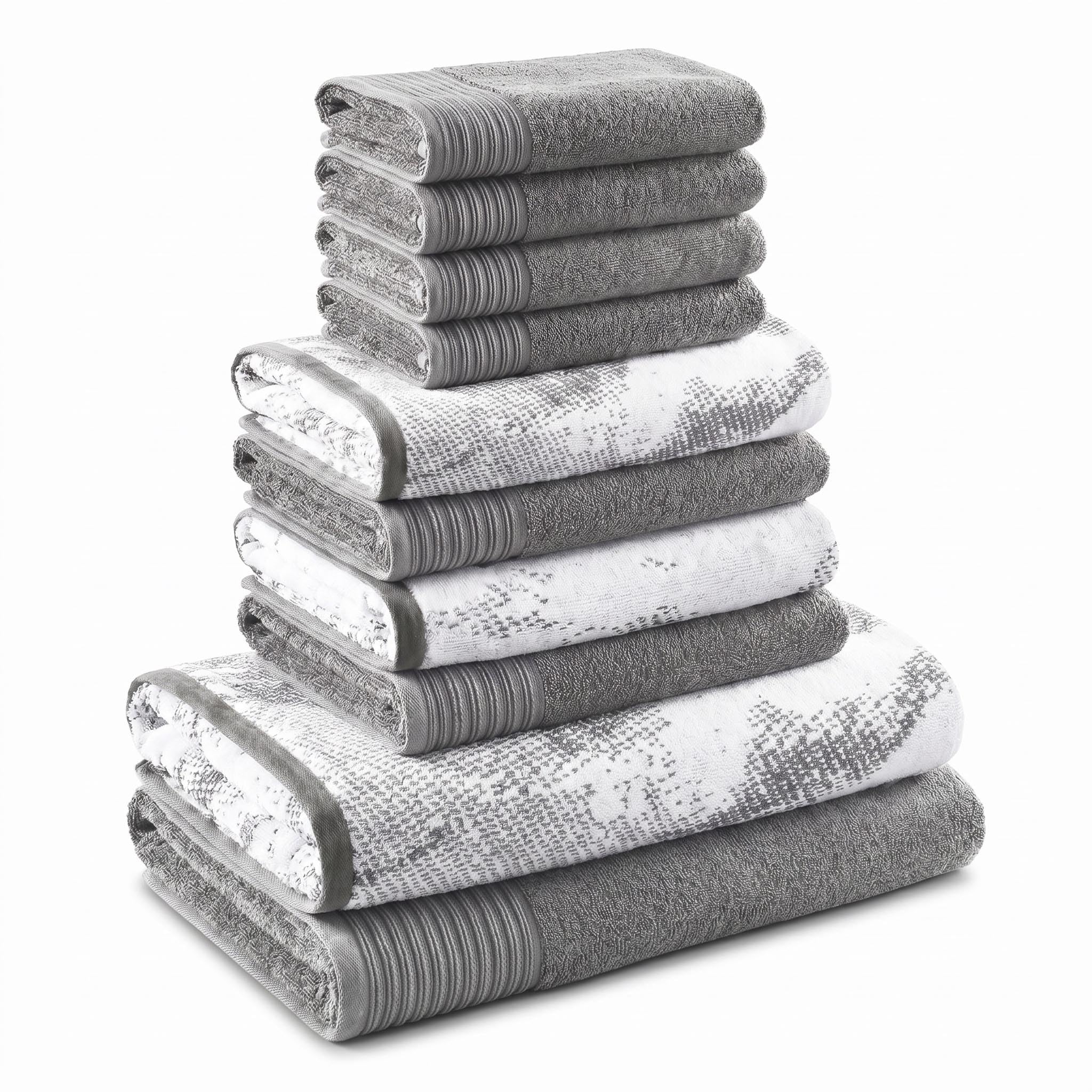 Superior Lot de 10 Serviettes en Coton uni et marbre, Gris