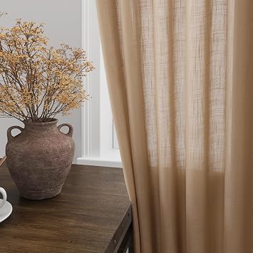 Nanspring Tan Linen Blend Drapes 84 Inch Length 2 Panels Set Back Tab Rod Pocket Light Filtering Privacy Semi Sheer Textured Curtains Neutral Farmhouse Decor Curtains for Living Room Bedroom 40x84